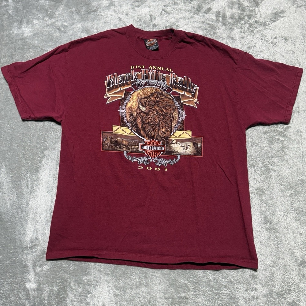 Vintage 2001 Sturgis Harley Davidson Shirt XL Buffalo Mount Rushmore Maroon